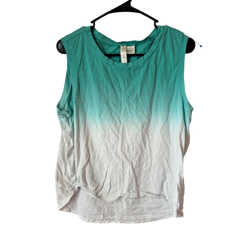 Brisas Womens Teal Ombre Dip Dye Cotton Muscle Tank Top Side Knot Size L